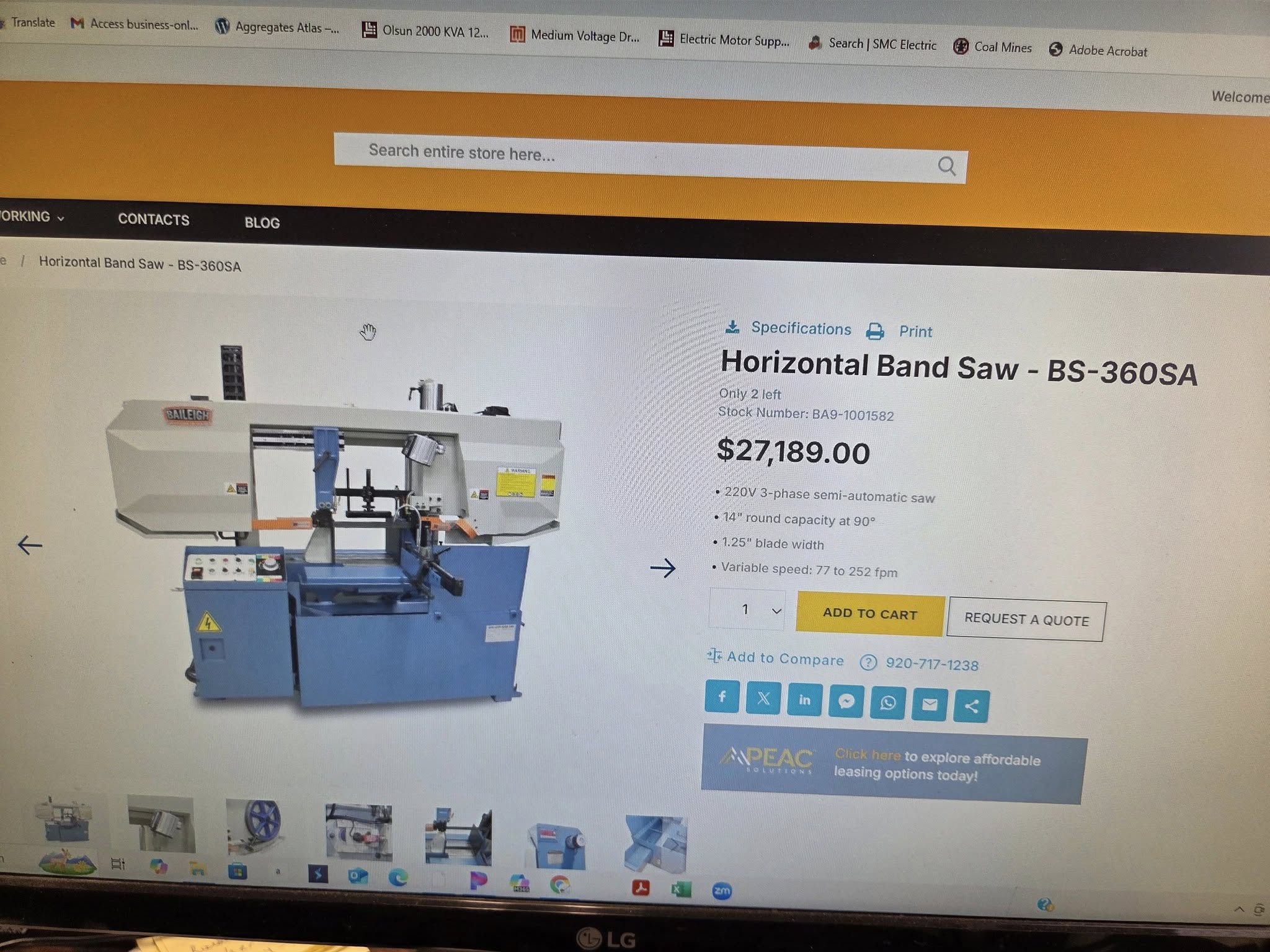 Baileigh BS360SA Horizontal Band Saw 2