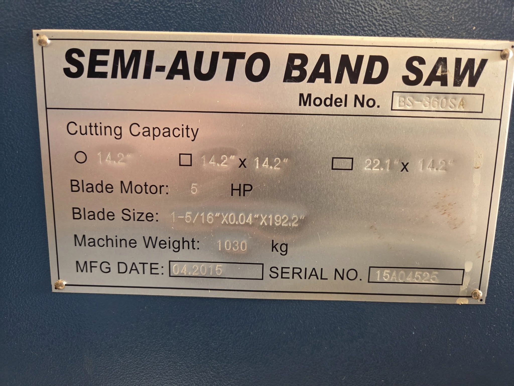 Baileigh BS360SA Horizontal Band Saw 3