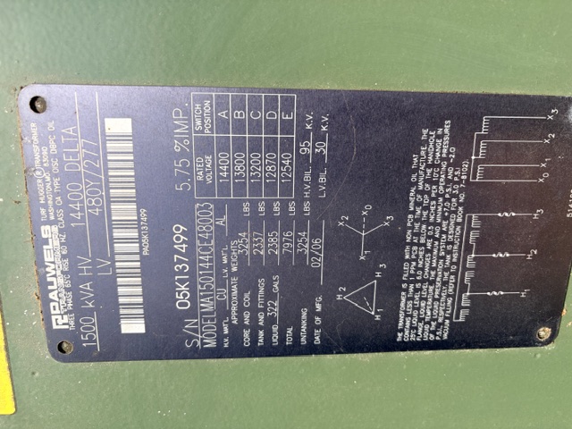 1500 KVA 14400 delta - 480y/277 transformer 8
